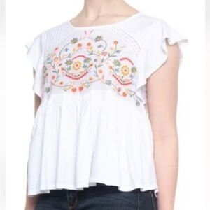 Lucky Brand white top with embroidery Size Small